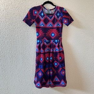 XS Bold Pink/Purple Print LuLaRoe Amelia Dress